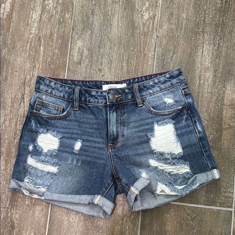 Cello Dark Blue Ripped Jean Shorts